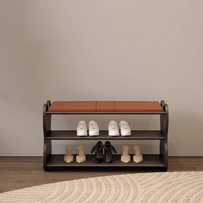 Traditional French Sponge PU Leather Rubberwood Rectangular Shoe Bench Backless Armless For Entryway & Hallway