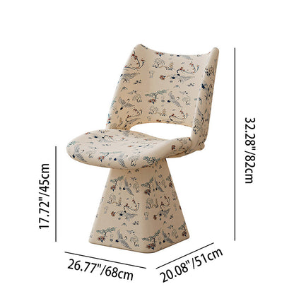 Traditional Chinese Fabric Sponge Solid Plywood Arc Trapezoidal Rotatable Vanity Stool Backrest Armless For Bedroom