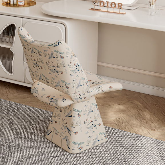 Traditional Chinese Fabric Sponge Solid Plywood Arc Trapezoidal Rotatable Vanity Stool Backrest Armless For Bedroom