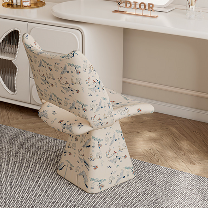 Traditional Chinese Fabric Sponge Solid Plywood Arc Trapezoidal Rotatable Vanity Stool Backrest Armless For Bedroom