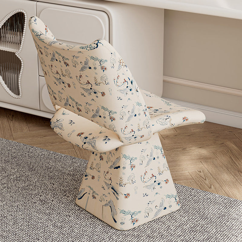 Traditional Chinese Fabric Sponge Solid Plywood Arc Trapezoidal Rotatable Vanity Stool Backrest Armless For Bedroom