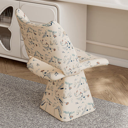 Traditional Chinese Fabric Sponge Solid Plywood Arc Trapezoidal Rotatable Vanity Stool Backrest Armless For Bedroom