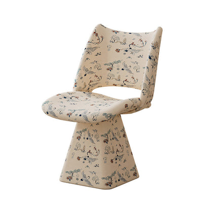 Traditional Chinese Fabric Sponge Solid Plywood Arc Trapezoidal Rotatable Vanity Stool Backrest Armless For Bedroom
