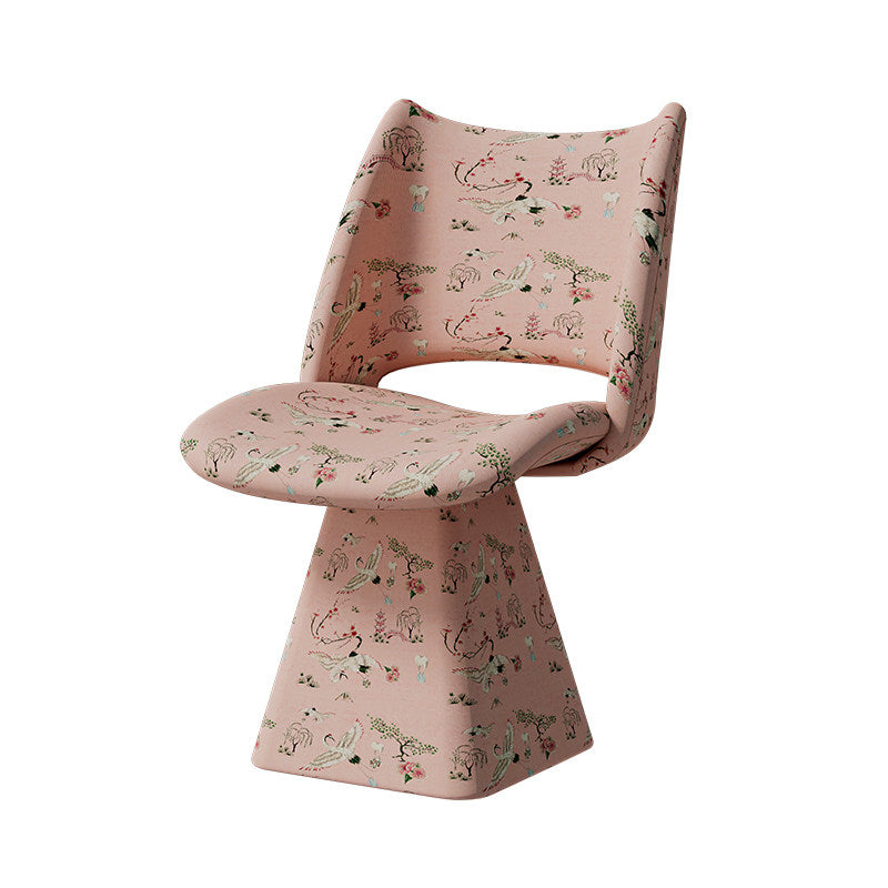 Traditional Chinese Fabric Sponge Solid Plywood Arc Trapezoidal Rotatable Vanity Stool Backrest Armless For Bedroom