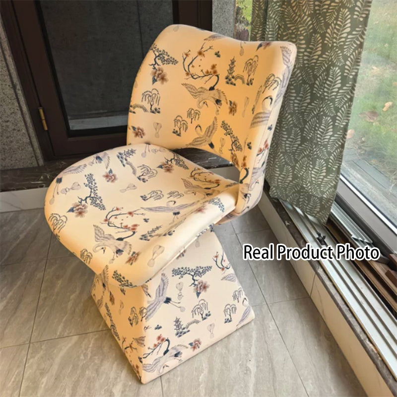Traditional Chinese Fabric Sponge Solid Plywood Arc Trapezoidal Rotatable Vanity Stool Backrest Armless For Bedroom