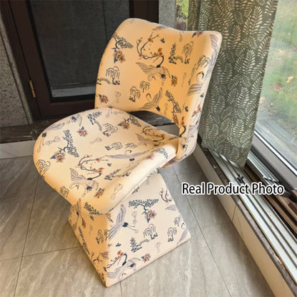 Traditional Chinese Fabric Sponge Solid Plywood Arc Trapezoidal Rotatable Vanity Stool Backrest Armless For Bedroom