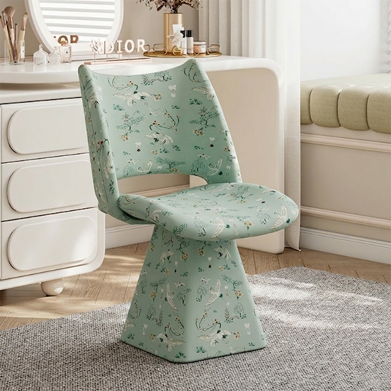 Traditional Chinese Fabric Sponge Solid Plywood Arc Trapezoidal Rotatable Vanity Stool Backrest Armless For Bedroom