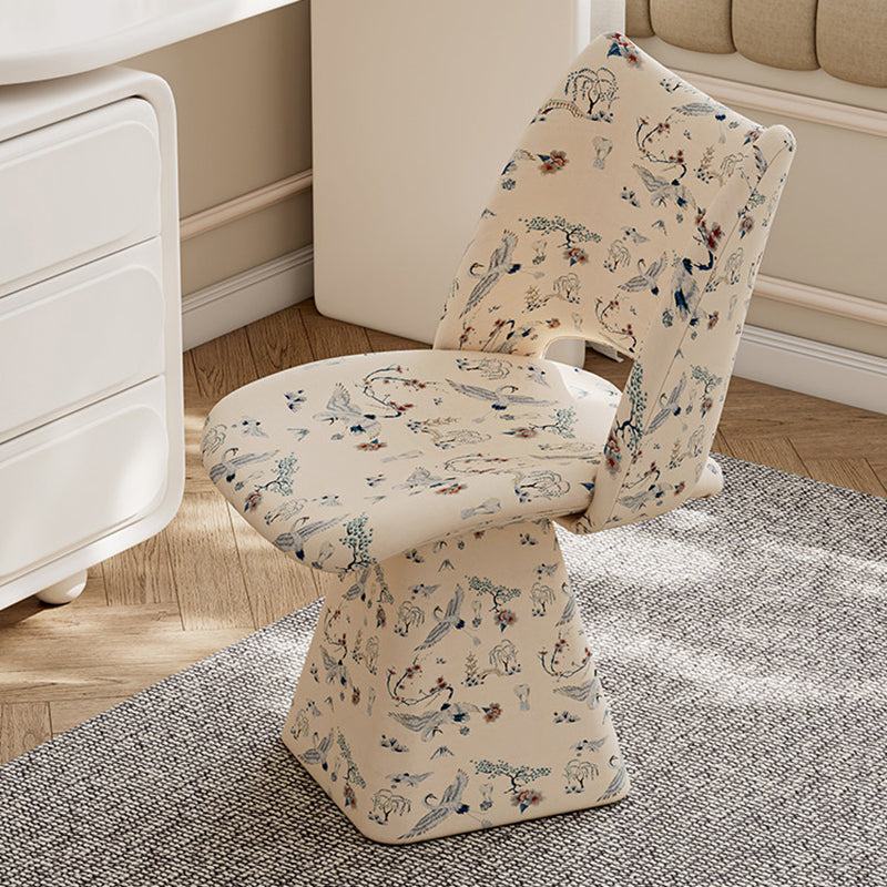 Traditional Chinese Fabric Sponge Solid Plywood Arc Trapezoidal Rotatable Vanity Stool Backrest Armless For Bedroom