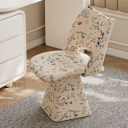 Traditional Chinese Fabric Sponge Solid Plywood Arc Trapezoidal Rotatable Vanity Stool Backrest Armless For Bedroom