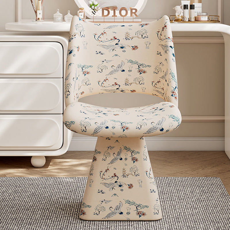 Traditional Chinese Fabric Sponge Solid Plywood Arc Trapezoidal Rotatable Vanity Stool Backrest Armless For Bedroom