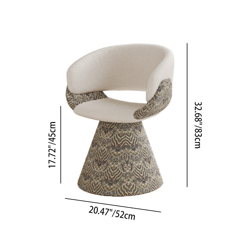 Contemporary Scandinavian Pine Wood Faux Rabbit Fur Faux Nappa & PU Leather Linen Chenille Arc Rotatable Vanity Stool Backrest Armrest For Bedroom