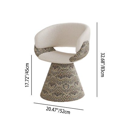 Contemporary Scandinavian Pine Wood Faux Rabbit Fur Faux Nappa & PU Leather Linen Chenille Arc Rotatable Vanity Stool Backrest Armrest For Bedroom