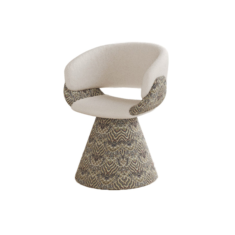 Contemporary Scandinavian Pine Wood Faux Rabbit Fur Faux Nappa & PU Leather Linen Chenille Arc Rotatable Vanity Stool Backrest Armrest For Bedroom