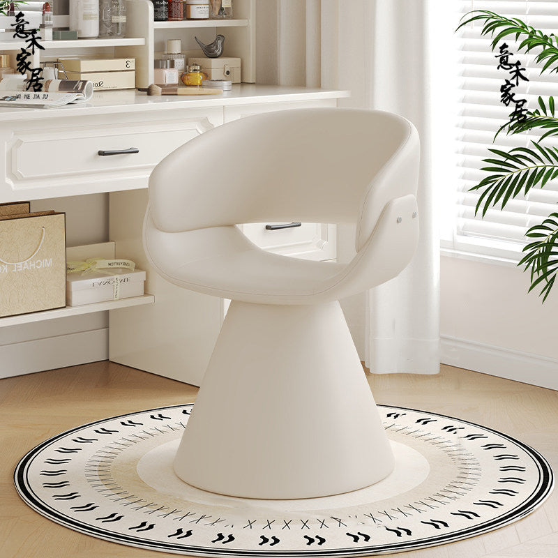 Contemporary Scandinavian Pine Wood Faux Rabbit Fur Faux Nappa & PU Leather Linen Chenille Arc Rotatable Vanity Stool Backrest Armrest For Bedroom