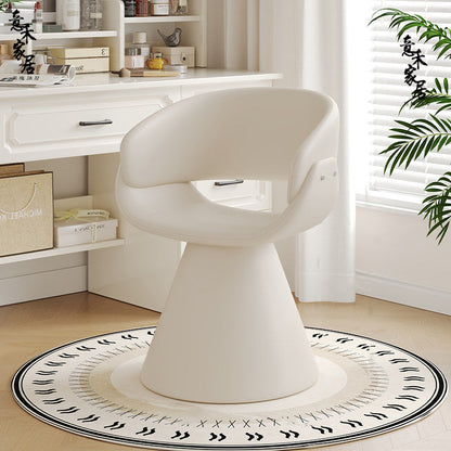 Contemporary Scandinavian Pine Wood Faux Rabbit Fur Faux Nappa & PU Leather Linen Chenille Arc Rotatable Vanity Stool Backrest Armrest For Bedroom