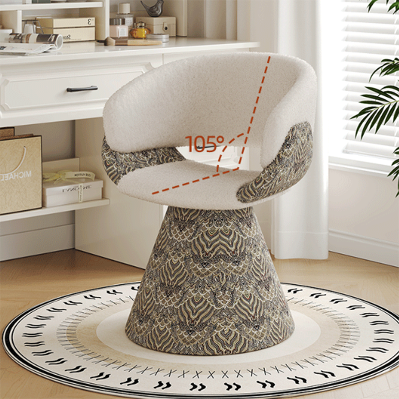 Contemporary Scandinavian Pine Wood Faux Rabbit Fur Faux Nappa & PU Leather Linen Chenille Arc Rotatable Vanity Stool Backrest Armrest For Bedroom