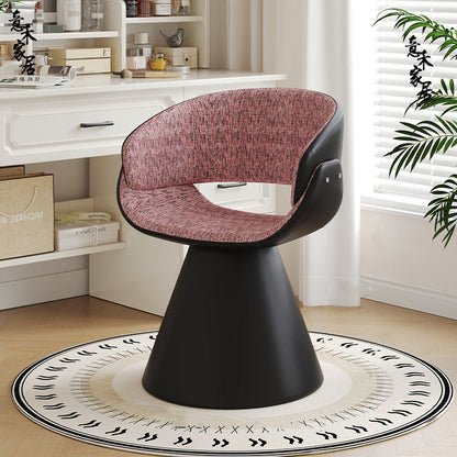 Contemporary Scandinavian Pine Wood Faux Rabbit Fur Faux Nappa & PU Leather Linen Chenille Arc Rotatable Vanity Stool Backrest Armrest For Bedroom