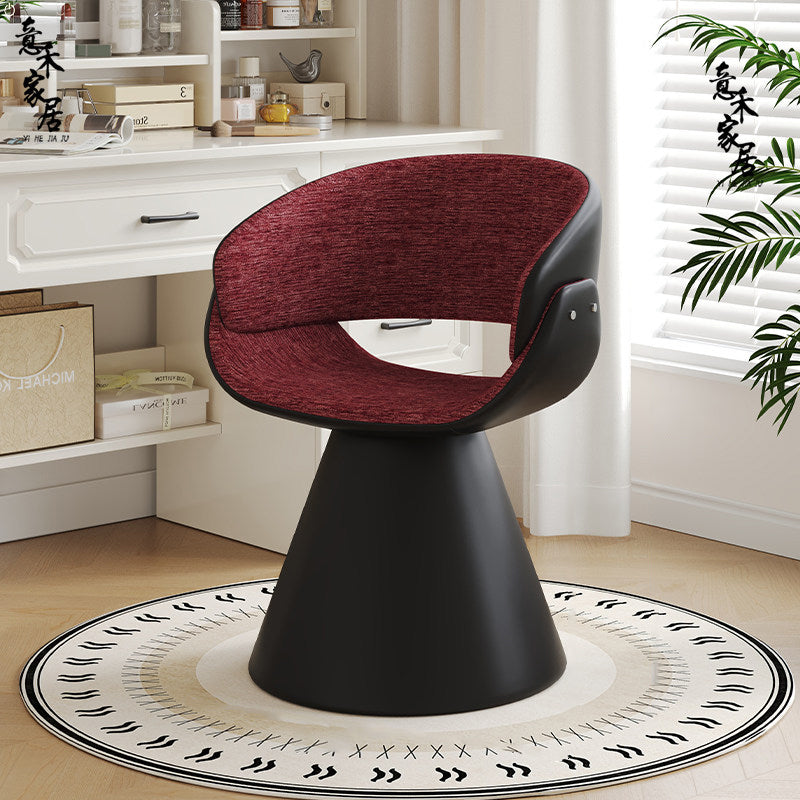 Contemporary Scandinavian Pine Wood Faux Rabbit Fur Faux Nappa & PU Leather Linen Chenille Arc Rotatable Vanity Stool Backrest Armrest For Bedroom