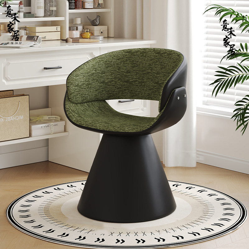 Contemporary Scandinavian Pine Wood Faux Rabbit Fur Faux Nappa & PU Leather Linen Chenille Arc Rotatable Vanity Stool Backrest Armrest For Bedroom