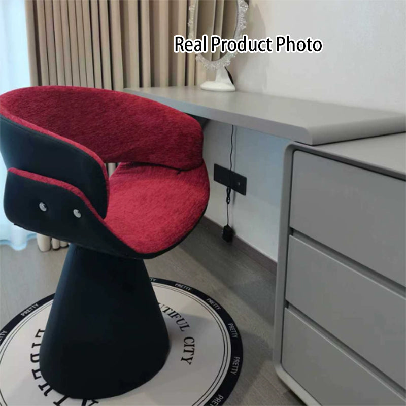 Contemporary Scandinavian Pine Wood Faux Rabbit Fur Faux Nappa & PU Leather Linen Chenille Arc Rotatable Vanity Stool Backrest Armrest For Bedroom
