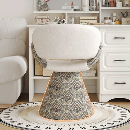 Contemporary Scandinavian Pine Wood Faux Rabbit Fur Faux Nappa & PU Leather Linen Chenille Arc Rotatable Vanity Stool Backrest Armrest For Bedroom