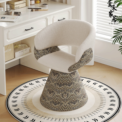 Contemporary Scandinavian Pine Wood Faux Rabbit Fur Faux Nappa & PU Leather Linen Chenille Arc Rotatable Vanity Stool Backrest Armrest For Bedroom