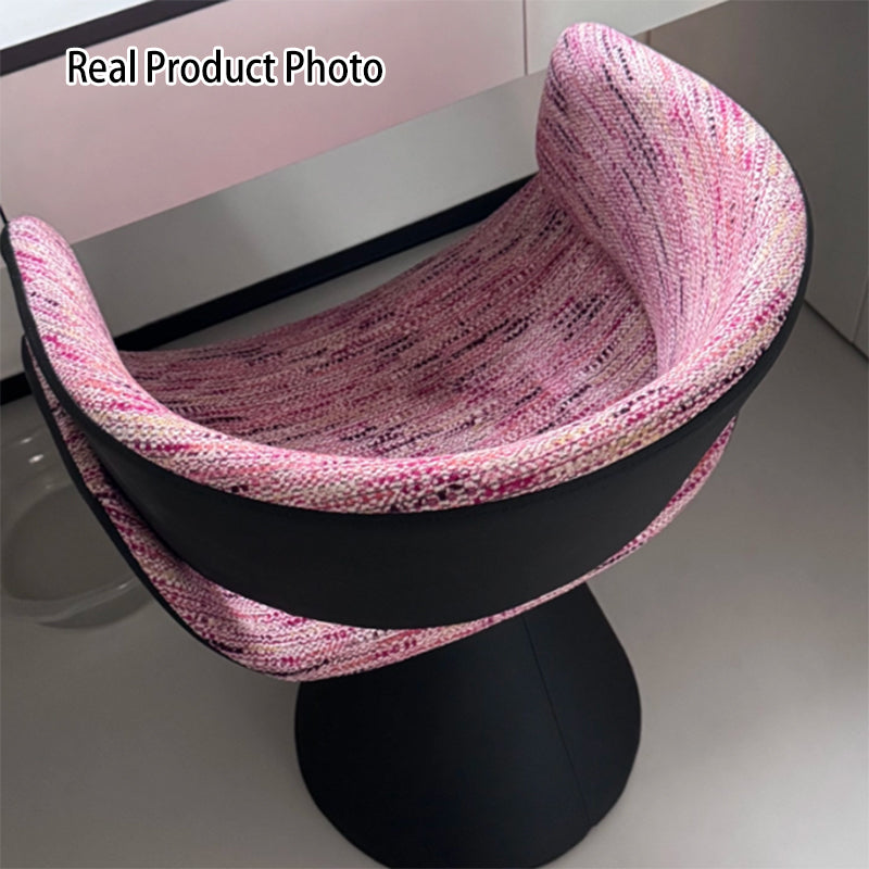 Contemporary Scandinavian Pine Wood Faux Rabbit Fur Faux Nappa & PU Leather Linen Chenille Arc Rotatable Vanity Stool Backrest Armrest For Bedroom