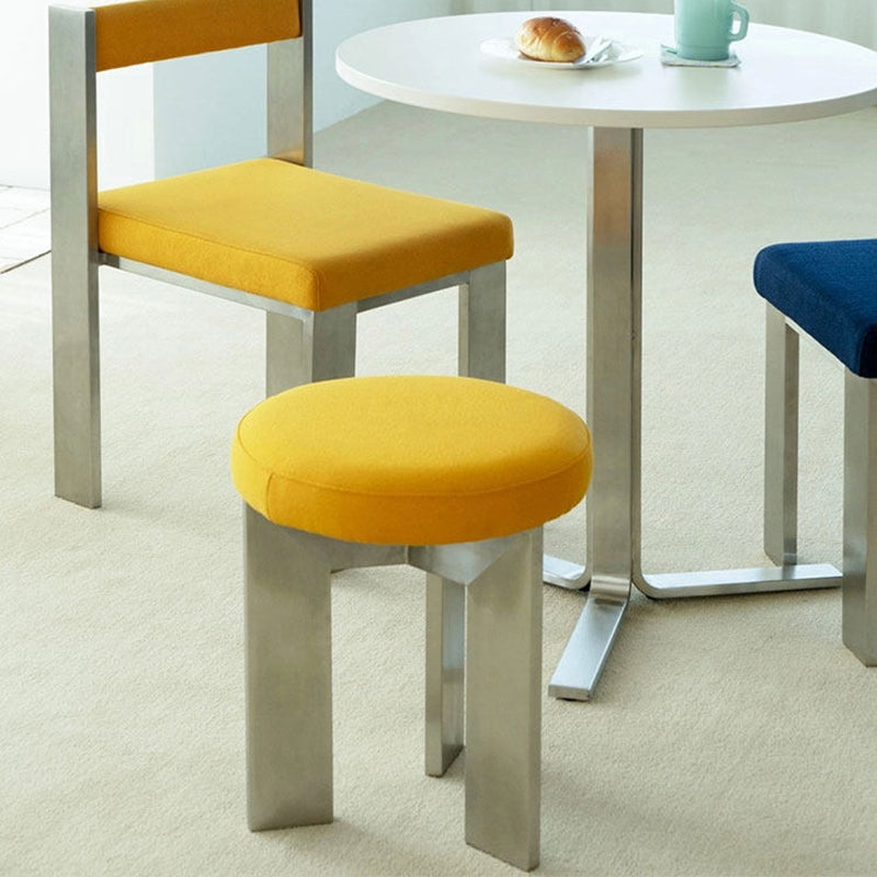 Contemporary Industrial Cotton Linen Stainless Steel Sponge Round Lightweight Dining Chair Backless Armless For Dining Room