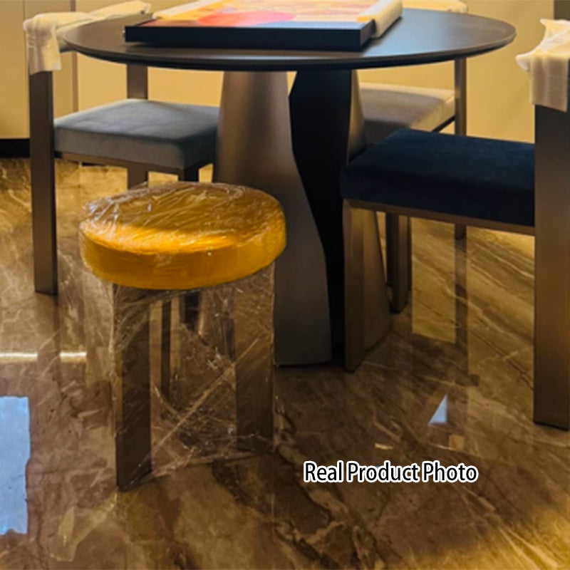 Contemporary Industrial Cotton Linen Stainless Steel Sponge Round Lightweight Dining Chair Backless Armless For Dining Room