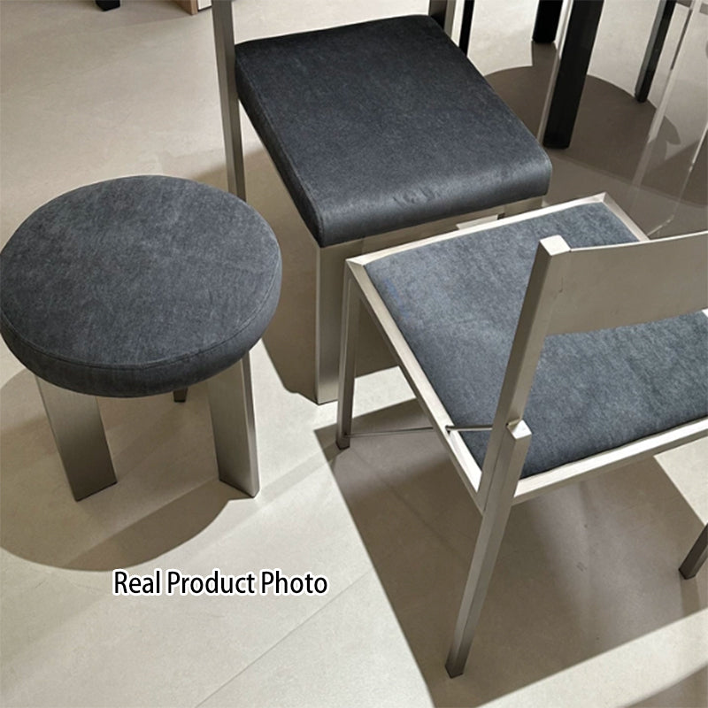 Contemporary Industrial Cotton Linen Stainless Steel Sponge Round Lightweight Dining Chair Backless Armless For Dining Room