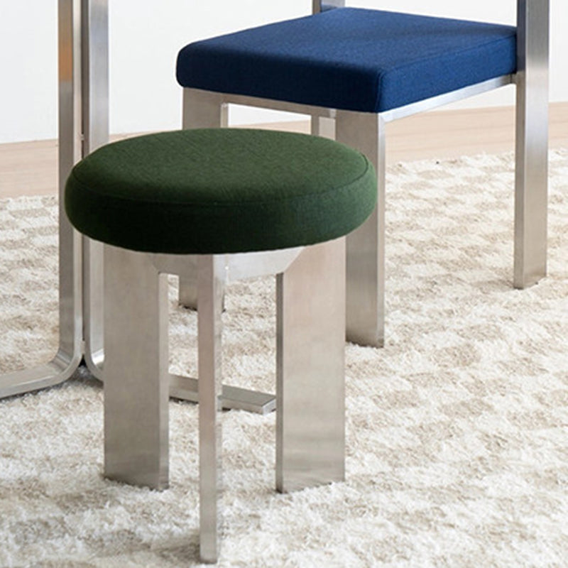 Contemporary Industrial Cotton Linen Stainless Steel Sponge Round Lightweight Dining Chair Backless Armless For Dining Room
