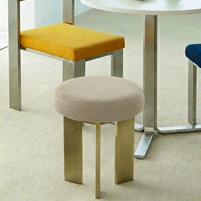 Contemporary Industrial Cotton Linen Stainless Steel Sponge Round Lightweight Dining Chair Backless Armless For Dining Room