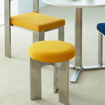 Contemporary Industrial Cotton Linen Stainless Steel Sponge Round Lightweight Dining Chair Backless Armless For Dining Room