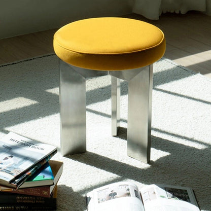 Contemporary Industrial Cotton Linen Stainless Steel Sponge Round Lightweight Dining Chair Backless Armless For Dining Room