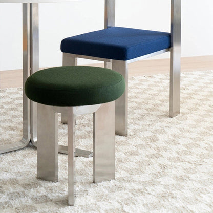 Contemporary Industrial Cotton Linen Stainless Steel Sponge Round Lightweight Dining Chair Backless Armless For Dining Room