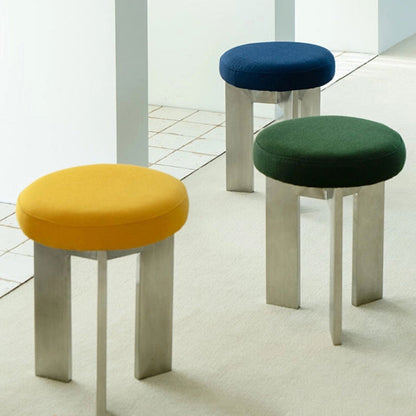 Contemporary Industrial Cotton Linen Stainless Steel Sponge Round Lightweight Dining Chair Backless Armless For Dining Room