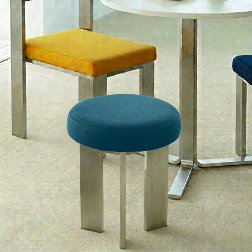 Contemporary Industrial Cotton Linen Stainless Steel Sponge Round Lightweight Dining Chair Backless Armless For Dining Room