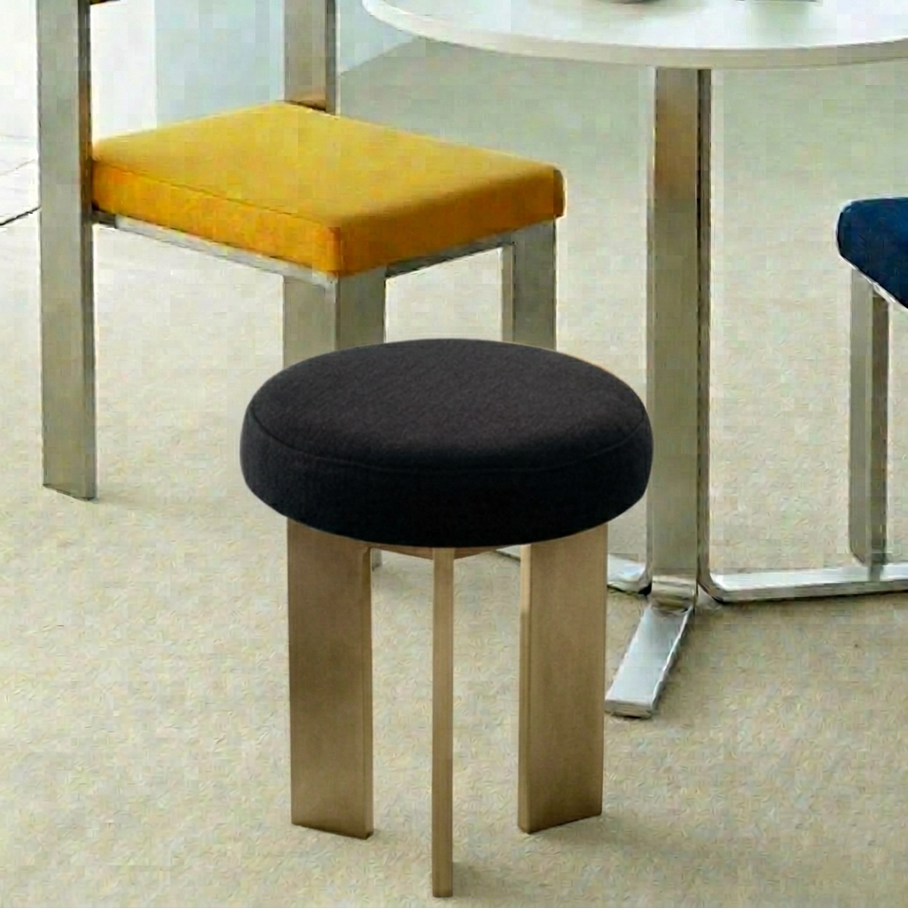 Contemporary Industrial Cotton Linen Stainless Steel Sponge Round Lightweight Dining Chair Backless Armless For Dining Room