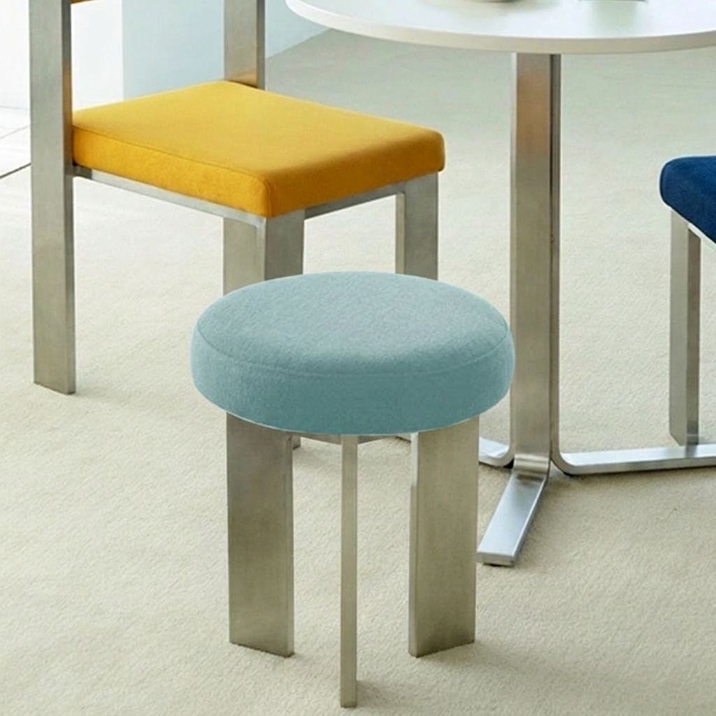 Contemporary Industrial Cotton Linen Stainless Steel Sponge Round Lightweight Dining Chair Backless Armless For Dining Room