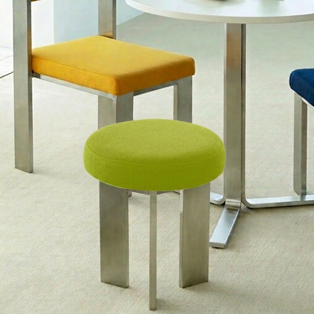 Contemporary Industrial Cotton Linen Stainless Steel Sponge Round Lightweight Dining Chair Backless Armless For Dining Room