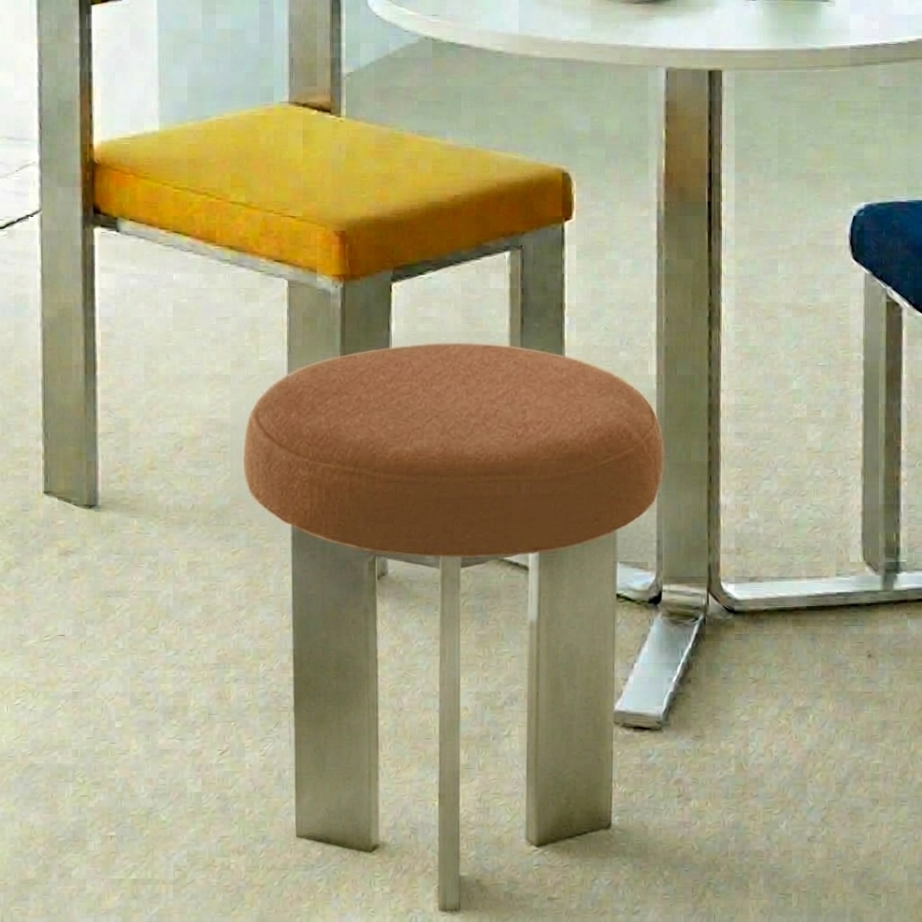 Contemporary Industrial Cotton Linen Stainless Steel Sponge Round Lightweight Dining Chair Backless Armless For Dining Room