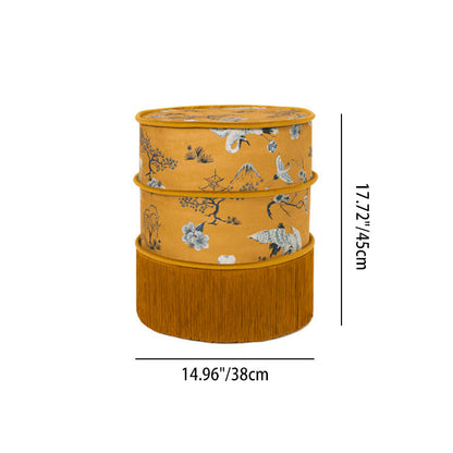 Traditional Chinese Chenille Pine Wood Cylindrical Removable & Washable Design Vanity Stool Backless Armless For Bedroom
