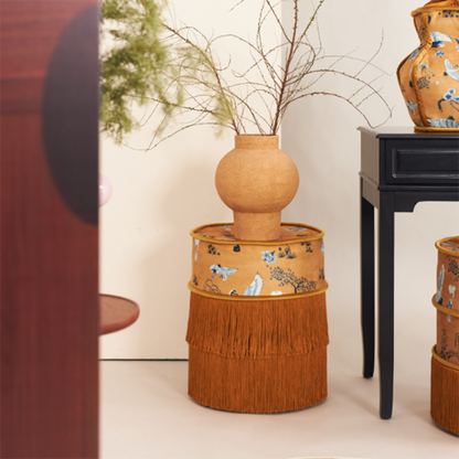 Traditional Chinese Chenille Pine Wood Cylindrical Removable & Washable Design Vanity Stool Backless Armless For Bedroom