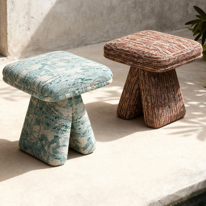 Contemporary Scandinavian Plywood Chenille Cotton Linen Velvet Square Top Triangular Vanity Stool Backless Armless For Bedroom