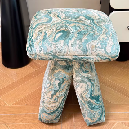Contemporary Scandinavian Plywood Chenille Cotton Linen Velvet Square Top Triangular Vanity Stool Backless Armless For Bedroom