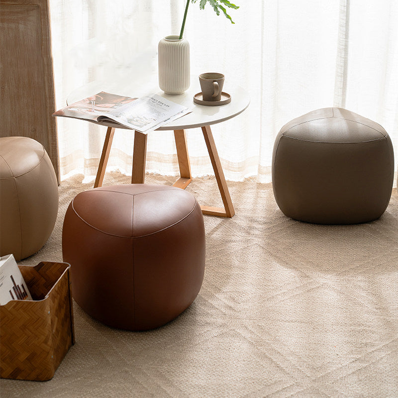 Contemporary Scandinavian Pine Wood Synthetic Leather Sponge Rounded Triangular Low Stool Backless Armless For Living Room