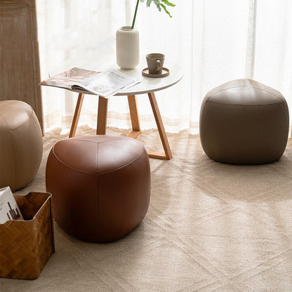 Contemporary Scandinavian Pine Wood Synthetic Leather Sponge Rounded Triangular Low Stool Backless Armless For Living Room