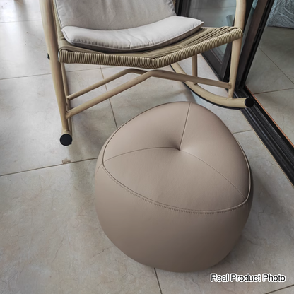 Contemporary Scandinavian Pine Wood Synthetic Leather Sponge Rounded Triangular Low Stool Backless Armless For Living Room