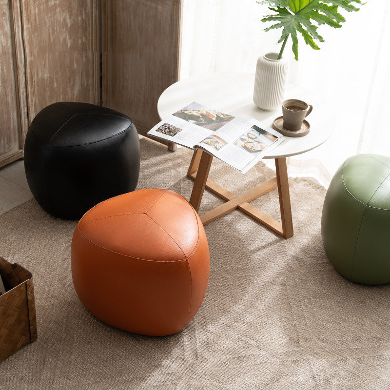 Contemporary Scandinavian Pine Wood Synthetic Leather Sponge Rounded Triangular Low Stool Backless Armless For Living Room