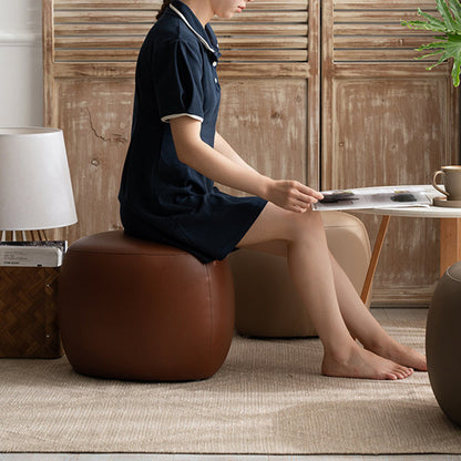 Contemporary Scandinavian Pine Wood Synthetic Leather Sponge Rounded Triangular Low Stool Backless Armless For Living Room